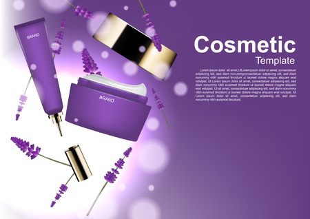 Cosmetic ads template, Opened cosmetic cream and serum with light bokehのイラスト素材