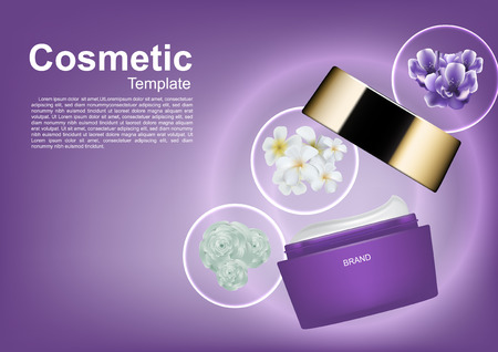 Cosmetic ads template, opened night cream with three flowersのイラスト素材