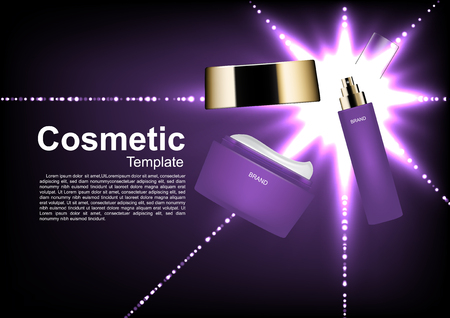 Cosmetic ads template, moisturizer and serum with shining lights on dark backgroundのイラスト素材