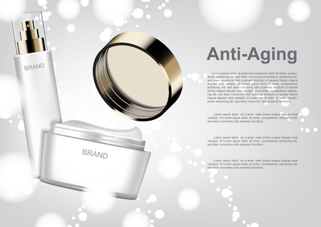 Cosmetic ads template, opened anti-Aging cream with bubble lightのイラスト素材