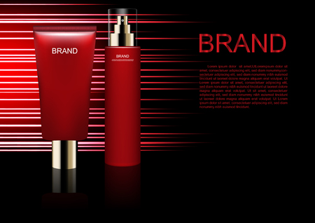 Cosmetic ad template, serum and lotion with horizontal lines vector illustrationのイラスト素材