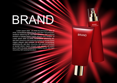 Cosmetic ad template, serum set with hi-speed red light and glowing light vector illustrationのイラスト素材