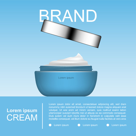 Opened cosmetic cream on blue background, vector cosmetic adsのイラスト素材