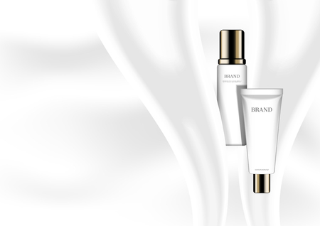 Cosmetic set on pouring milk backgroundのイラスト素材