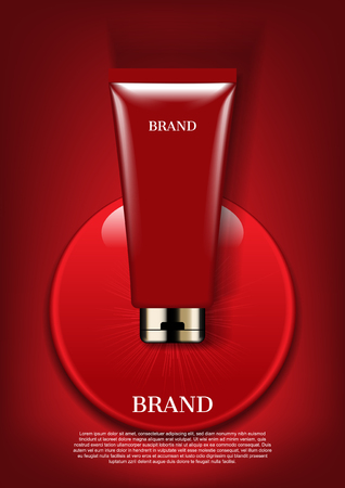 Red cream on water drop; vector premium cosmetic ad templateのイラスト素材