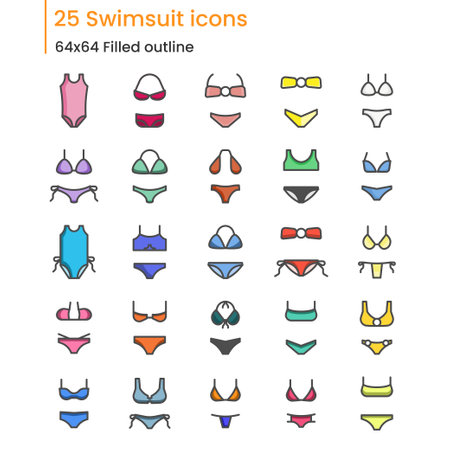Set of thin line women swimsuit iconsのイラスト素材