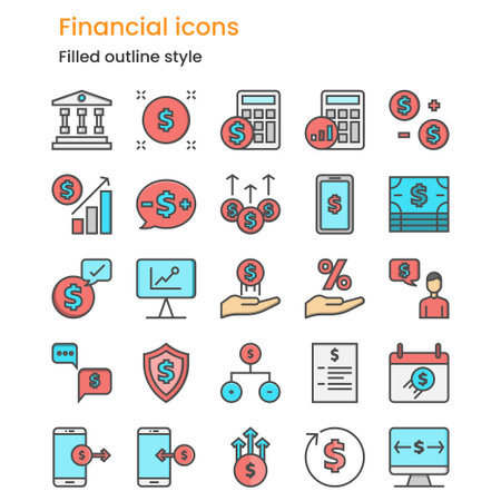 Financial icons set. filled outline styleのイラスト素材