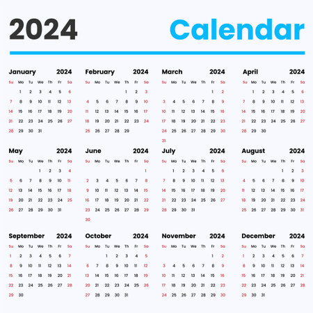 Corporate design 2024 calendar template, week starts on sundayのイラスト素材