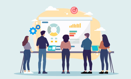 group of imaginative individuals discussing and formulating plans for their latest projectのイラスト素材