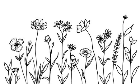 Wildflower edge design, crafted by hand in charming doodle style artworkのイラスト素材