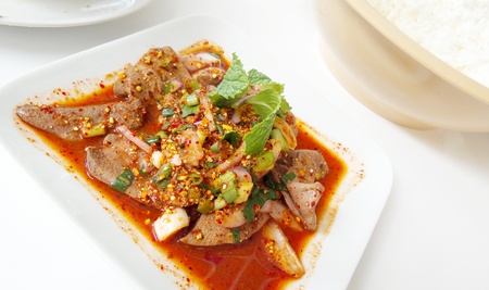 Thai hot and spicy sliced liver salad の写真素材