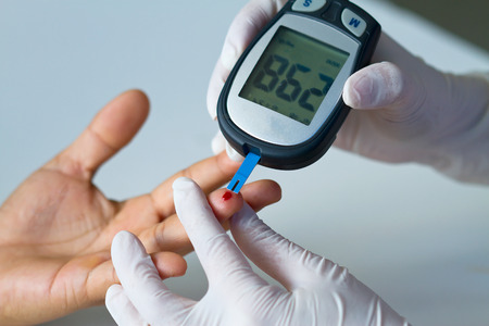 blood glucose meter, the blood sugar value is measured on a finge