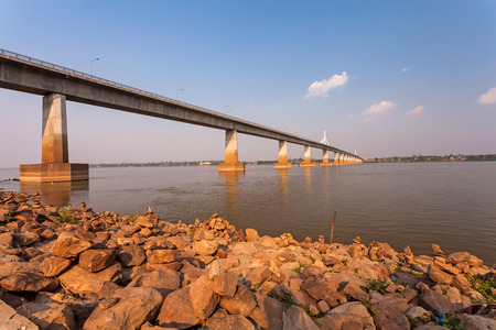 Bridge across the Mekong River. Thai-Lao friendship bridge, Thailandの写真素材