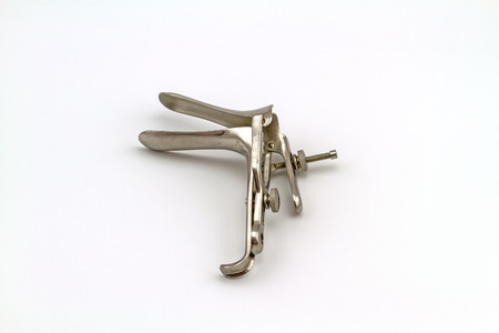Medical equipment Gynecologic Speculum on white backgroundの写真素材