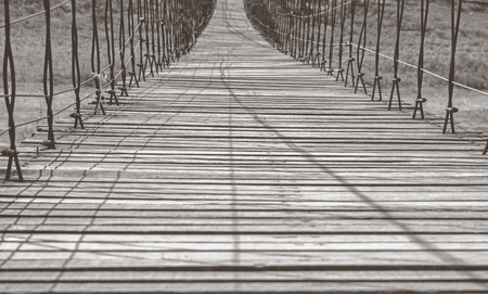 Beautiful of rope bridge in Kaeng Krachan National Park, Phetchaburi, Thailandの写真素材