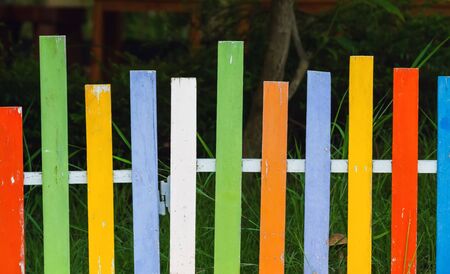 Close up surface of old wood paint , colorful of wood paint, for backgroundの写真素材