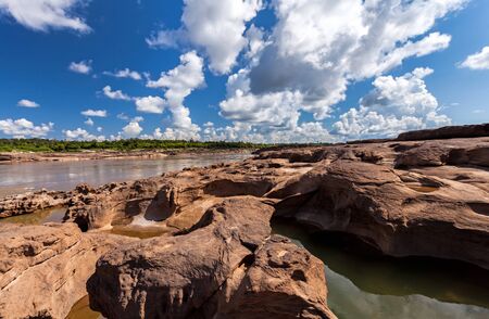 Unseen Thailand stone canyon  at Sam Pan Bok in Mae Kong river. Ubonratchathani Province ,Thailandの写真素材
