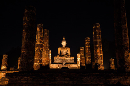 Silhouette Buddha Statue in WatMahathat Temple in Sukhothai Historical Park, Sukhothai Province, Thailandのeditorial素材