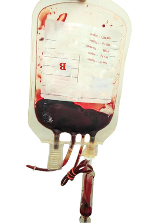 Empty blood bag isolated  on white background.Saved with clipping path.の写真素材