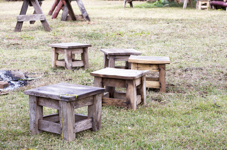 Mini Wooden chair  The activity around the fire in north thailand.の写真素材