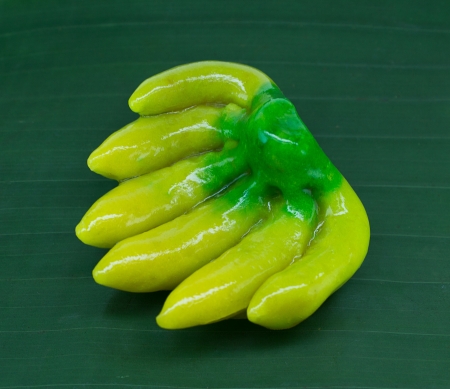 banana lookchoob thai dessert on banana leafの写真素材