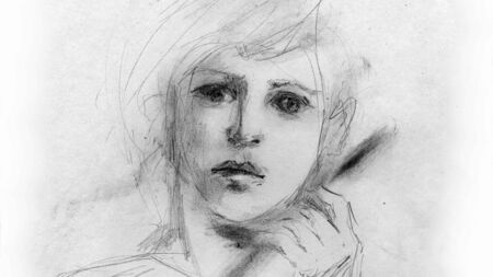 Portrait of a boy, drawn in pencilの写真素材