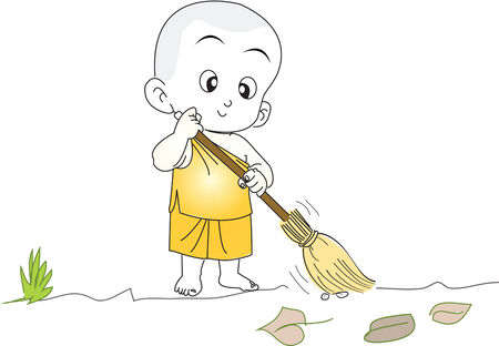 cartoon thai monk is keafs sweepのイラスト素材