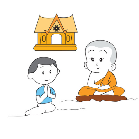 buda monk thai cartoonのイラスト素材