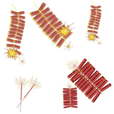Red firecrackers isolated white backgroundのイラスト素材