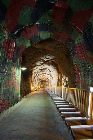 The steep entrance to Andong Tunnel, a former military shelter that runs down 641 meters over 464 steps.  It is now a major tourist attraction on the island of Dongyin on the Matsu archipelago of Taiwan.の写真素材