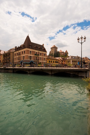 Annecy, France - June 6, 2011:  The beautiful old town of Annecy fed by a canal from Annecy lake in the Alps of France.  Annecy lost a bid to host the 2018 Winter Olympics June 6, 2011 at Annecy, Franceのeditorial素材
