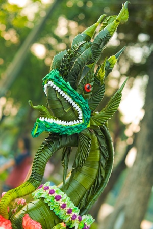 A beautifully hand-made krathong is formed out of banana leaf and other natural productsの写真素材
