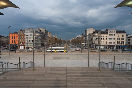 ANTWERP, BELGIUM - MARCH 25, 2010: Bolivarplaats, a large open square serves as a transportation hub and venue for concerts on March 25, 2010 in Antwerp, Belgiumのeditorial素材