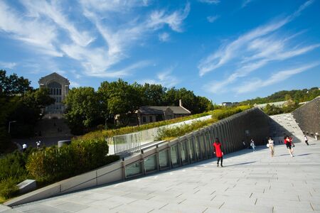 SEOUL, KOREA - SEPTEMBER 22, 2009: Students walk around the new Ewha Campus Complex, ECC, at Ewha Womans University, world's largest all female college, on September 22, 2009 in Seoul, Koreaのeditorial素材