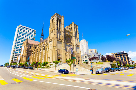 San Francisco, USA - May 20, 2016: Iconic Grace Cathedral stands on top of Nob Hill on a beautiful sunny, blue sky dayのeditorial素材