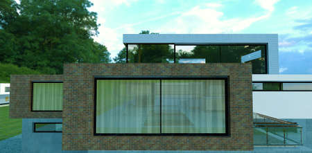 Modern luxury home in high-tech style. Finishing old brick. 3d rendering. Appropriate picture for a site about the decoration of buildings.の写真素材