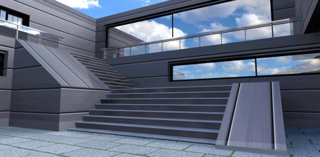 Contemporary wide stairs made of concrete.の写真素材