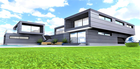 Luxury design cottage constructed in ecologicaly clean region. Spacious territory of hte estate. 3d...