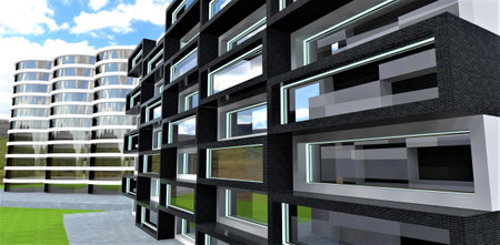 Stylish exteriors of the modern apartment buildings. Good illustration for the real estate...