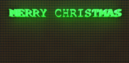 Unusual template for a Merry Christmas greeting card. Green luminous inscription on the substrate in the form of textiles. 3d rendering.の写真素材