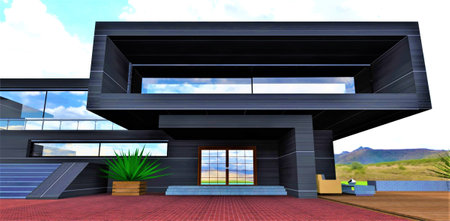 Luxurious design of the balcony above the porch of the contemporary house for people with high income. 3d rendering.の写真素材