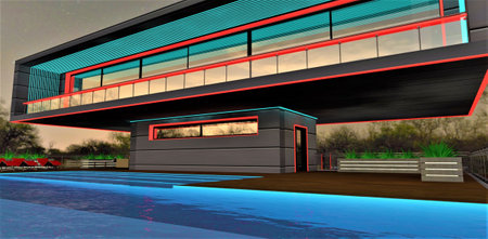 Awesome illumination design of the upscale contemporary villa with rooftop pool and terrace under...