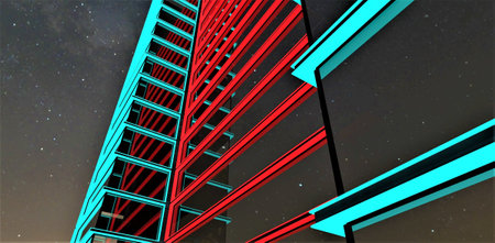 Night glowing elements of the building facade extremely increase chances of the real estate to be sold faster. 3d rendering.の写真素材