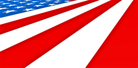 Flag of the United States of America. View from below obliquely. Red and white stripes look good in this perspective. Suitable for any article on the topic of the USA. 3d rendering.の写真素材