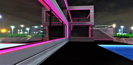 Dark urban city alley at nightの写真素材