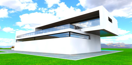 Recently innovative managed design of the contemporary cottage using innovative technologies of modern suburban construction. 3d rendering.の写真素材