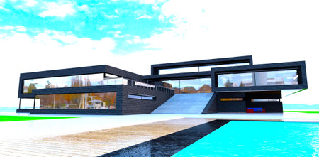 Black brick as a finishing material for country estate. Good banner for property investment advertisement. 3d rendering.の写真素材
