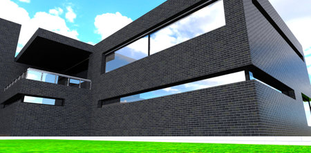Narrow corner window looks good on the black brick facade of the modern suburban property. 3d rendering.の写真素材