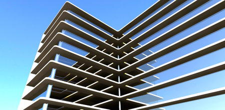 Straight lines of the contemporary apartment house exterior. Good banner for real estate agency. 3d rendering.の写真素材