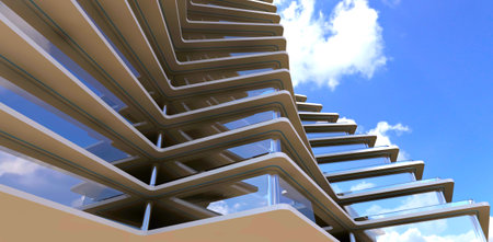 The dream of the talented architect. Exclusive exterior of the low-rise apartment building. 3d rendering.の写真素材